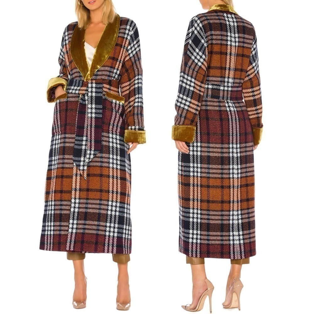 DIVINE HERITAGE *Rare* Plaid and‎ Yellow Velvet Cloak Trench Peacoat